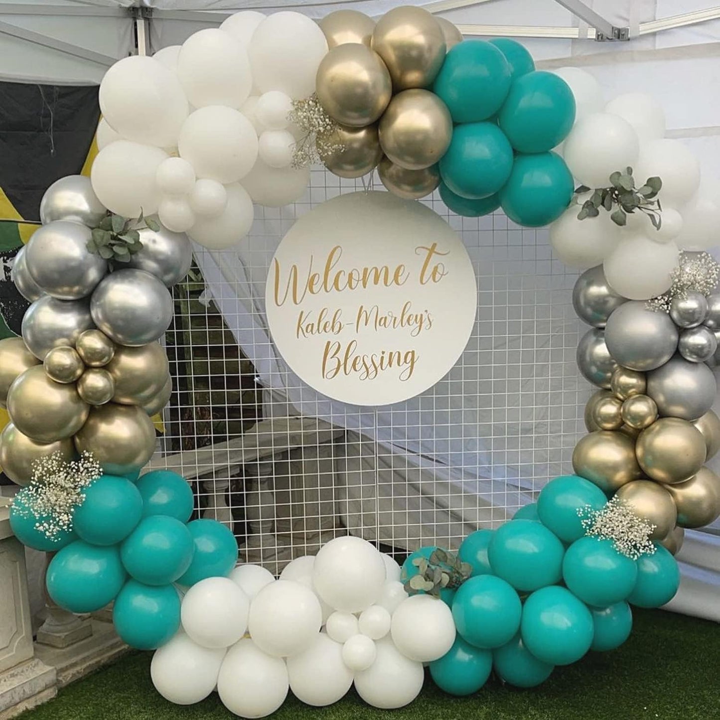 COKAOBE Teal Balloons Garland Kit, 124pcs Turquoise Blue White Metallic Gold Confetti Balloon Arch Kit for Wedding, Engagements Birthday Graduation Baby Shower Celebrations Party Decorations