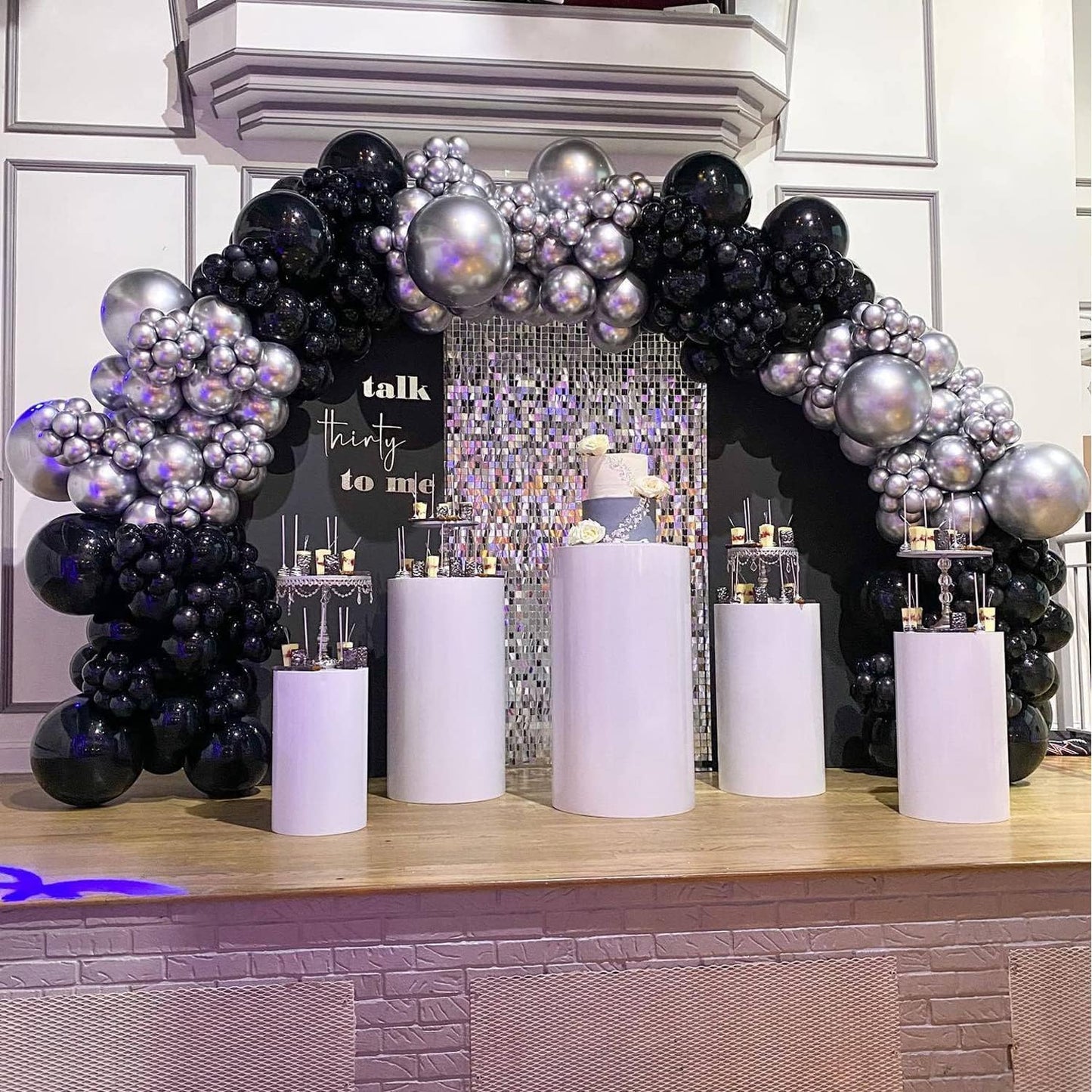 COKAOBE Black and Silver Balloons Garland Kit, 124pcs Black Metallic Silver Confetti Balloon Arch Kit for Wedding Engagements Birthday Graduation Baby Shower Celebrations Anniversary Party Decorations