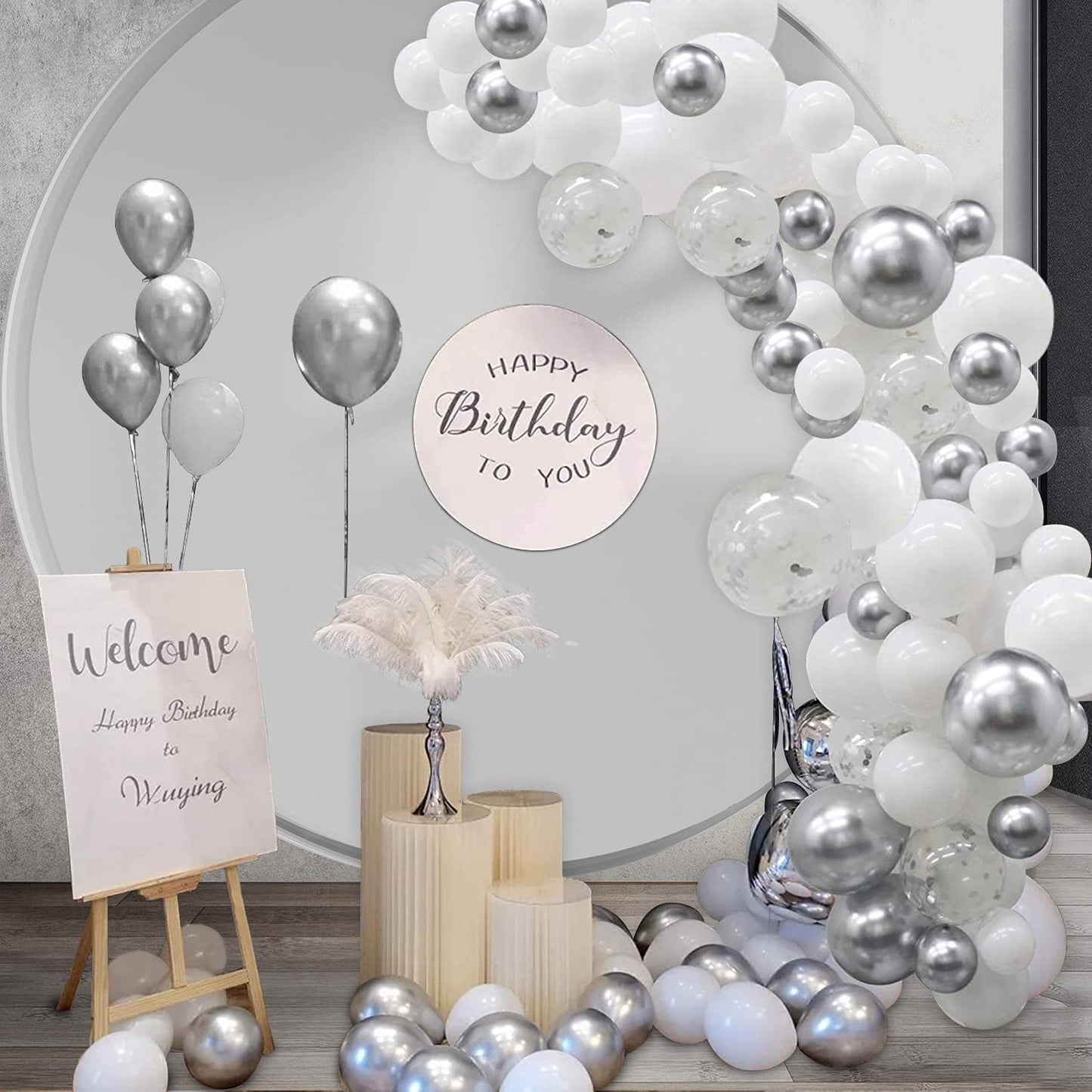 White Silver Balloon Garland Kit