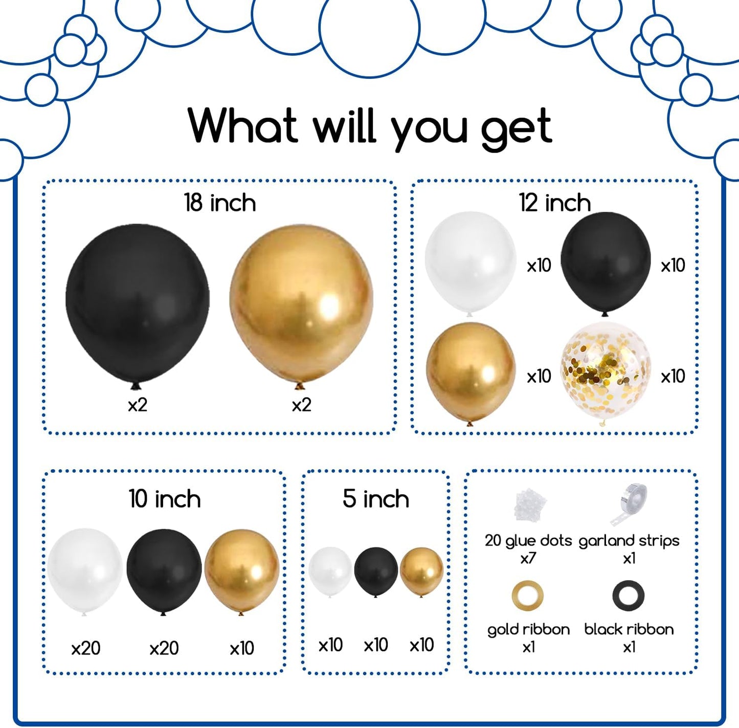 COKAOBE Black and Gold Balloon Garland Arch Kit, 124pcs Black White Metallic Gold Confetti Latex Balloons for Graduation Birthday Anniversary Wedding Engagements Baby Shower Party Decorations