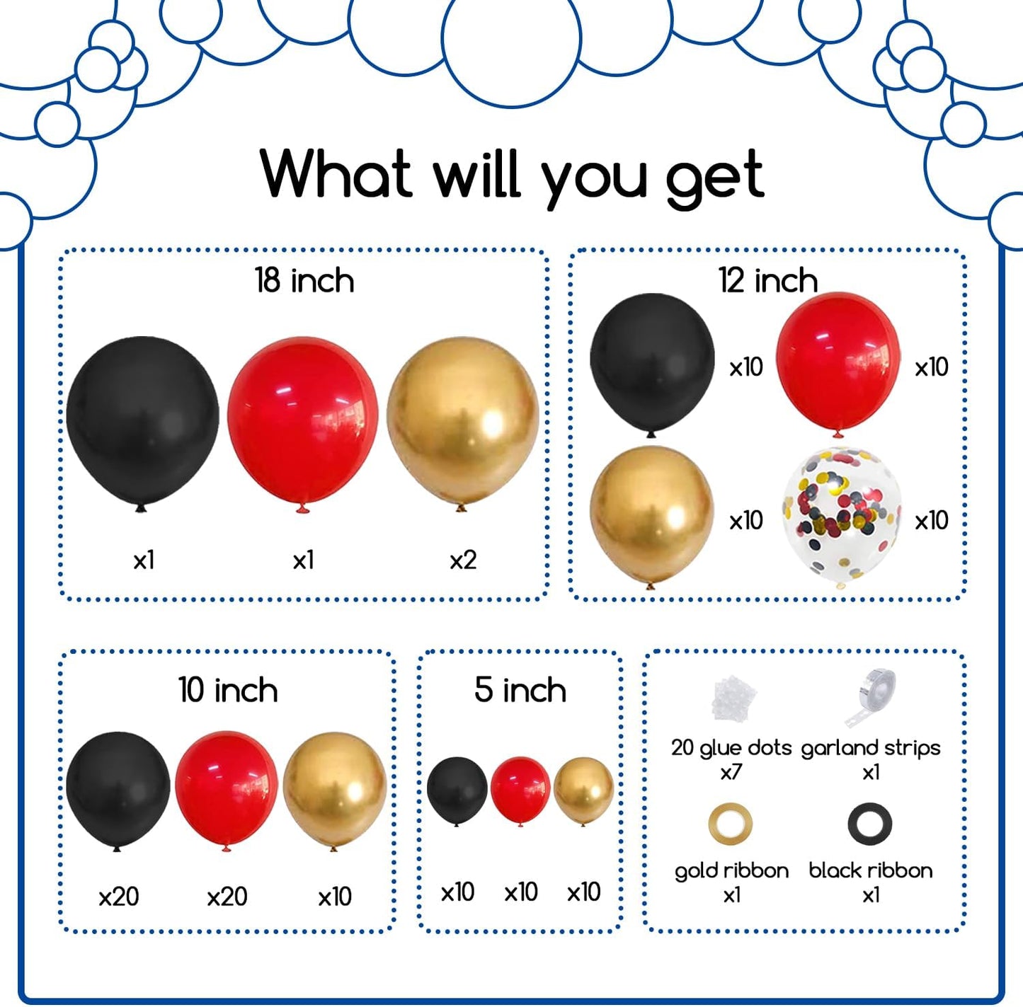 COKAOBE Red Black and Gold Balloons Garland Kit, 124pcs Red Black Metallic Gold Confetti Balloon Arch Kit for Wedding, Birthday Graduation Baby Shower Celebrations Anniversary Party Decorations