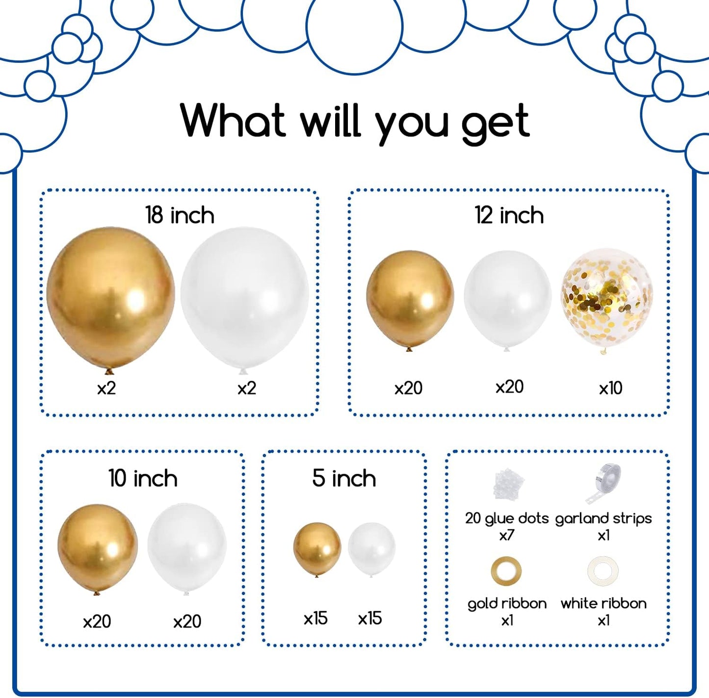 COKAOBE White and Gold Balloons Garland Kit, 124pcs White Metallic Gold Confetti Balloon Arch Kit for Wedding, Engagements Birthday Graduation Baby Shower Celebrations Anniversary Party Decorations