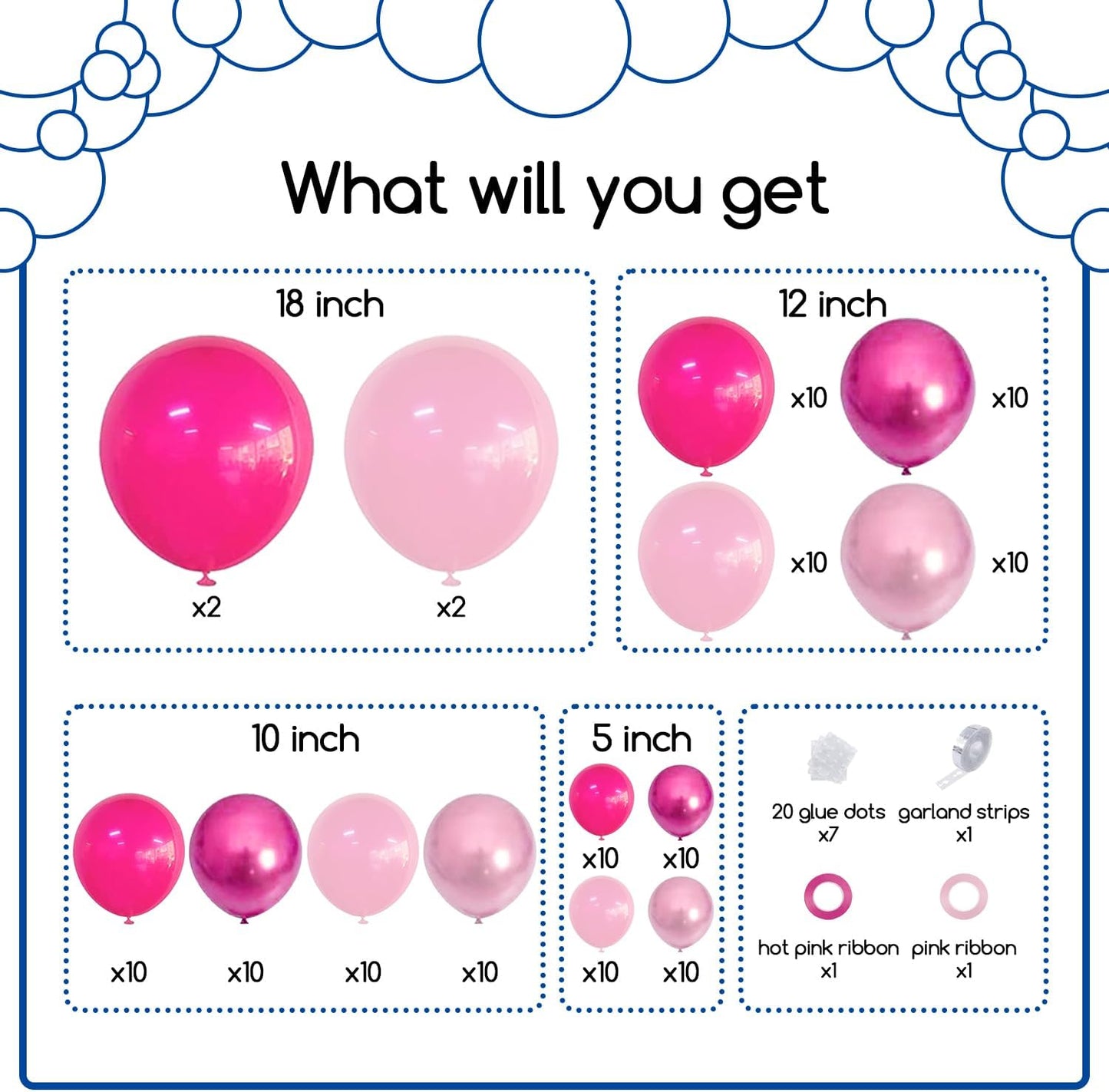 COKAOBE Pink Balloons Garlands Arch Kit, 124pcs Hot Pink Pastel Pink Metallic Magenta Latex Balloons for Wedding Engagement Princess Theme Birthday Bridal Shower Baby Shower Party Decorations