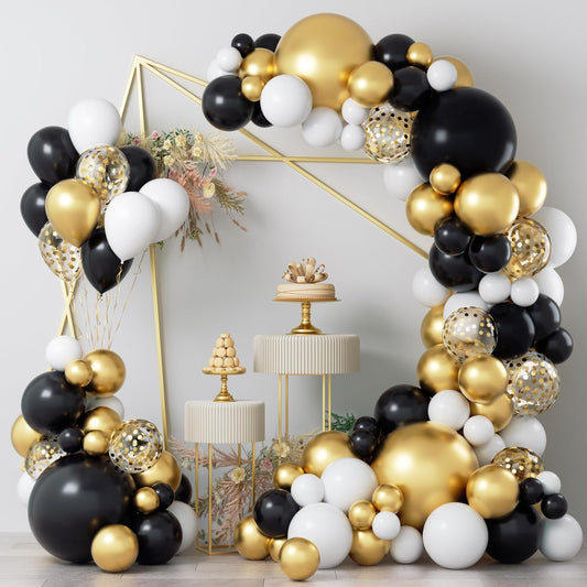 COKAOBE Black and Gold Balloon Garland Arch Kit, 124pcs Black White Metallic Gold Confetti Latex Balloons for Graduation Birthday Anniversary Wedding Engagements Baby Shower Party Decorations