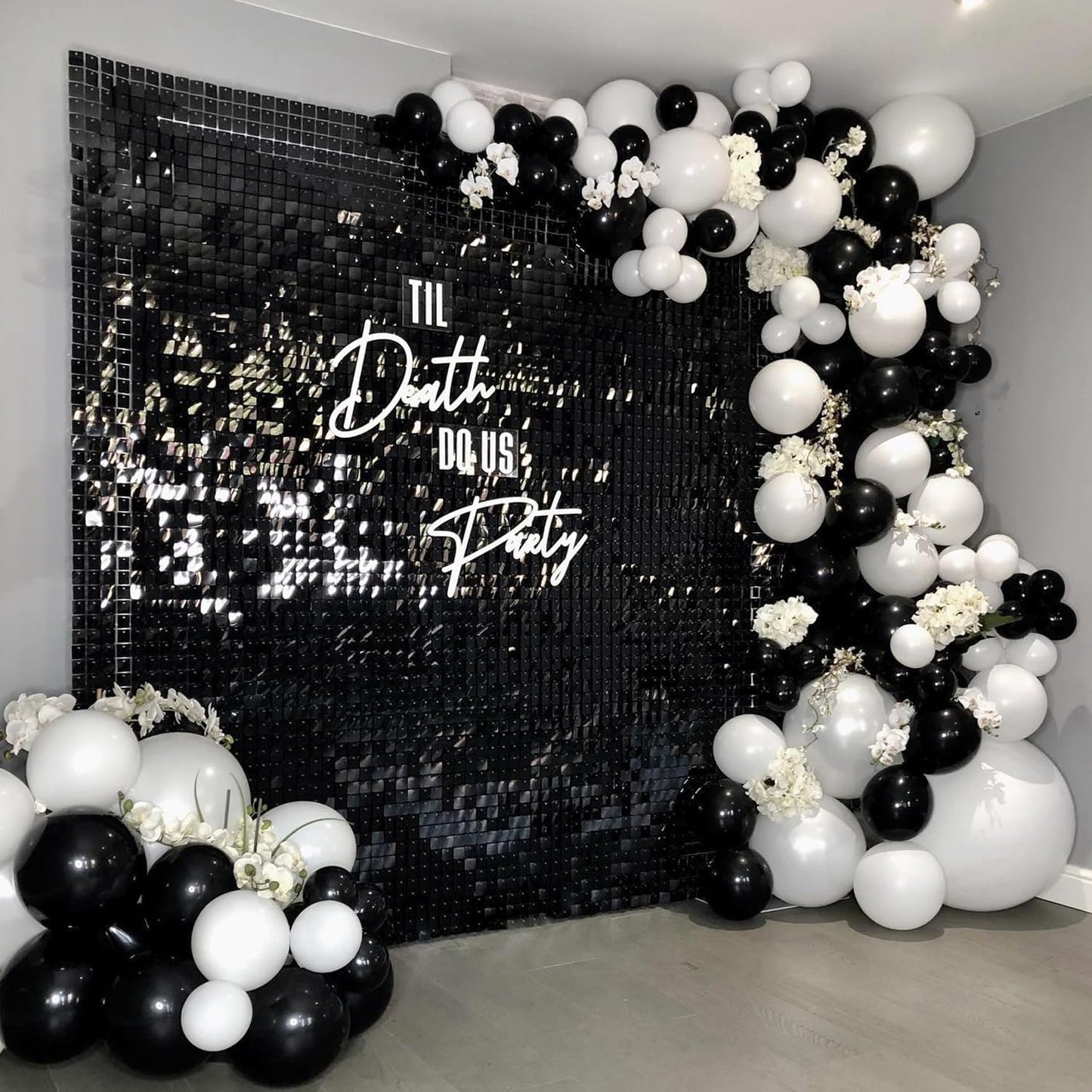 COKAOBE Black and White Balloon Garland Arch Kit, 124pcs White Black Confetti Latex Balloons for Baby Shower Birthday Graduation Wedding Engagements Anniversary Celebrations Party Decorations