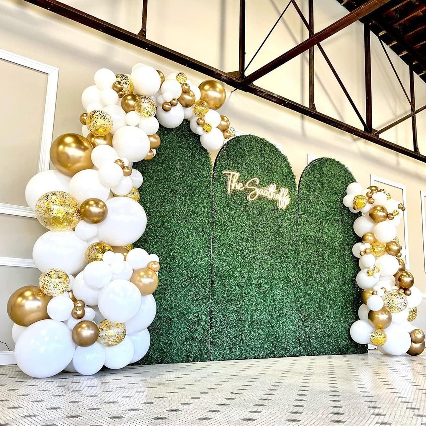 COKAOBE White and Gold Balloons Garland Kit, 124pcs White Metallic Gold Confetti Balloon Arch Kit for Wedding, Engagements Birthday Graduation Baby Shower Celebrations Anniversary Party Decorations
