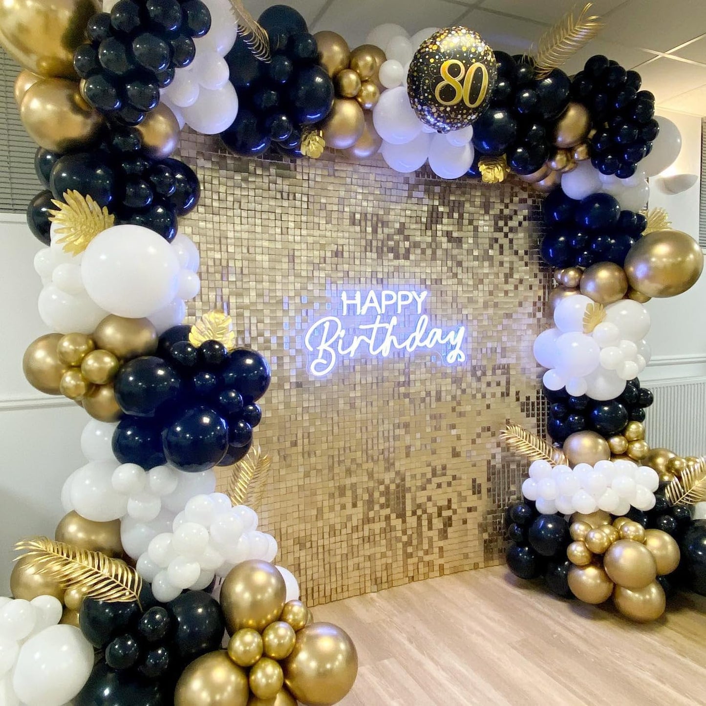 COKAOBE Black and Gold Balloon Garland Arch Kit, 124pcs Black White Metallic Gold Confetti Latex Balloons for Graduation Birthday Anniversary Wedding Engagements Baby Shower Party Decorations