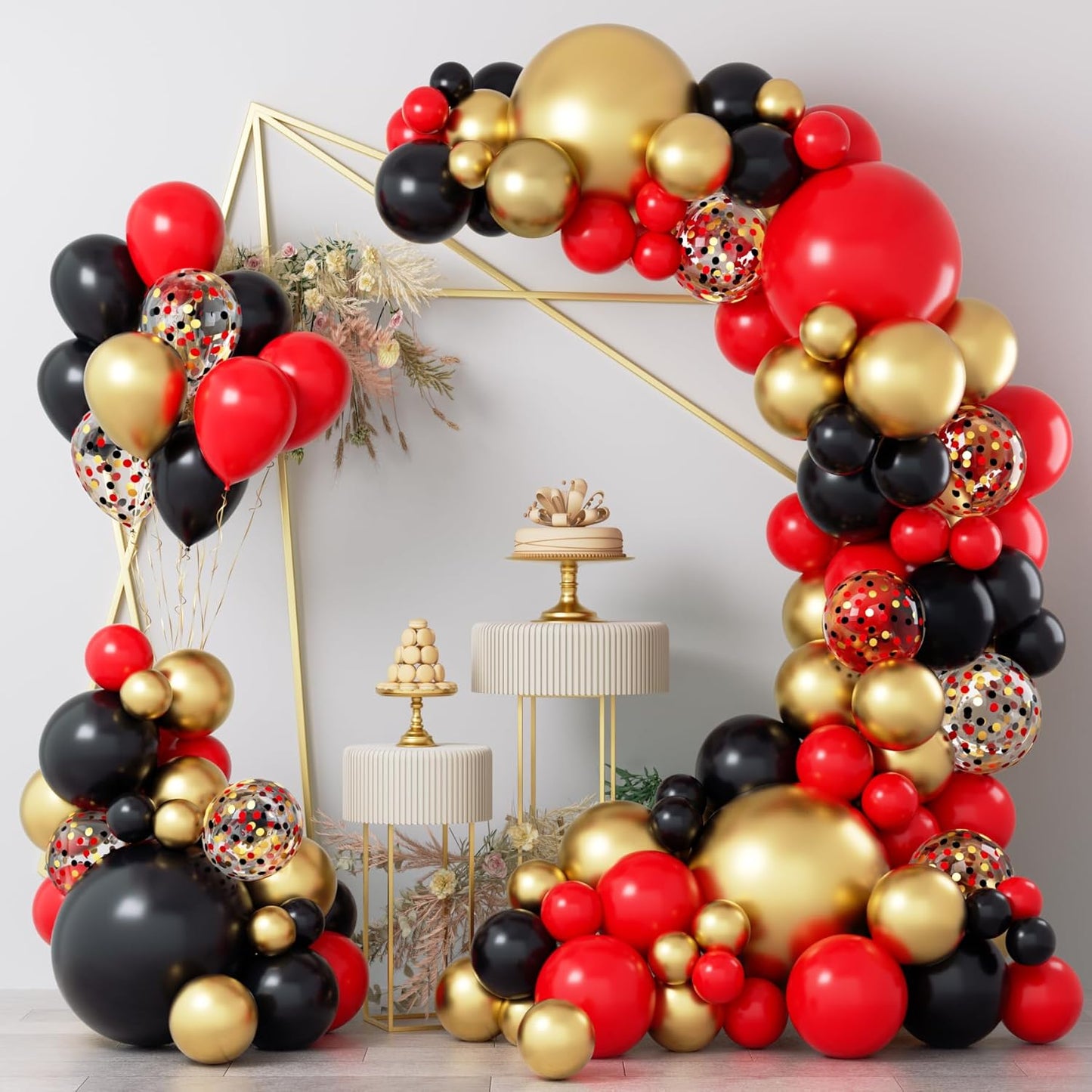 COKAOBE Red Black and Gold Balloons Garland Kit, 124pcs Red Black Metallic Gold Confetti Balloon Arch Kit for Wedding, Birthday Graduation Baby Shower Celebrations Anniversary Party Decorations