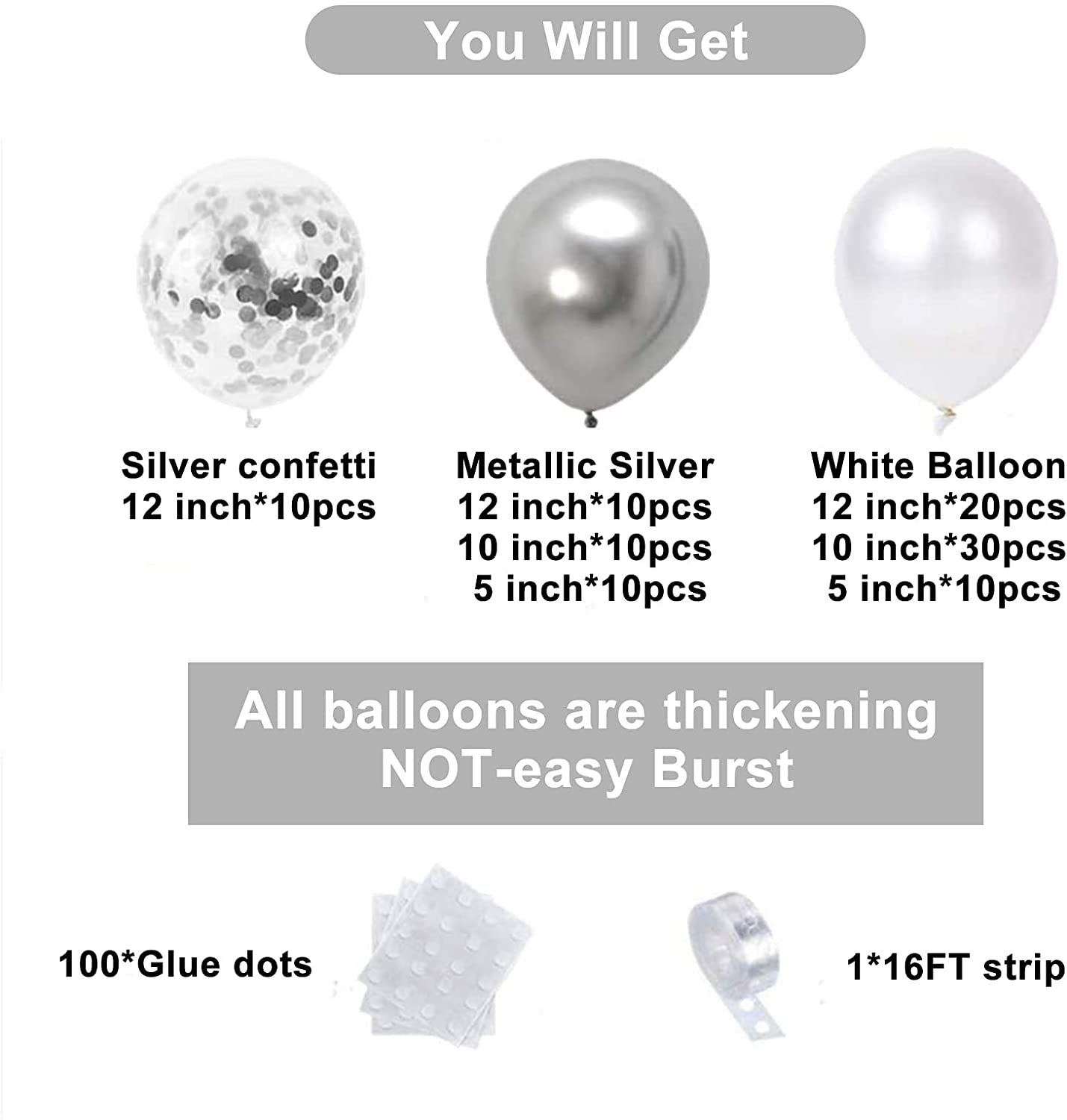 White Silver Balloon Garland Kit