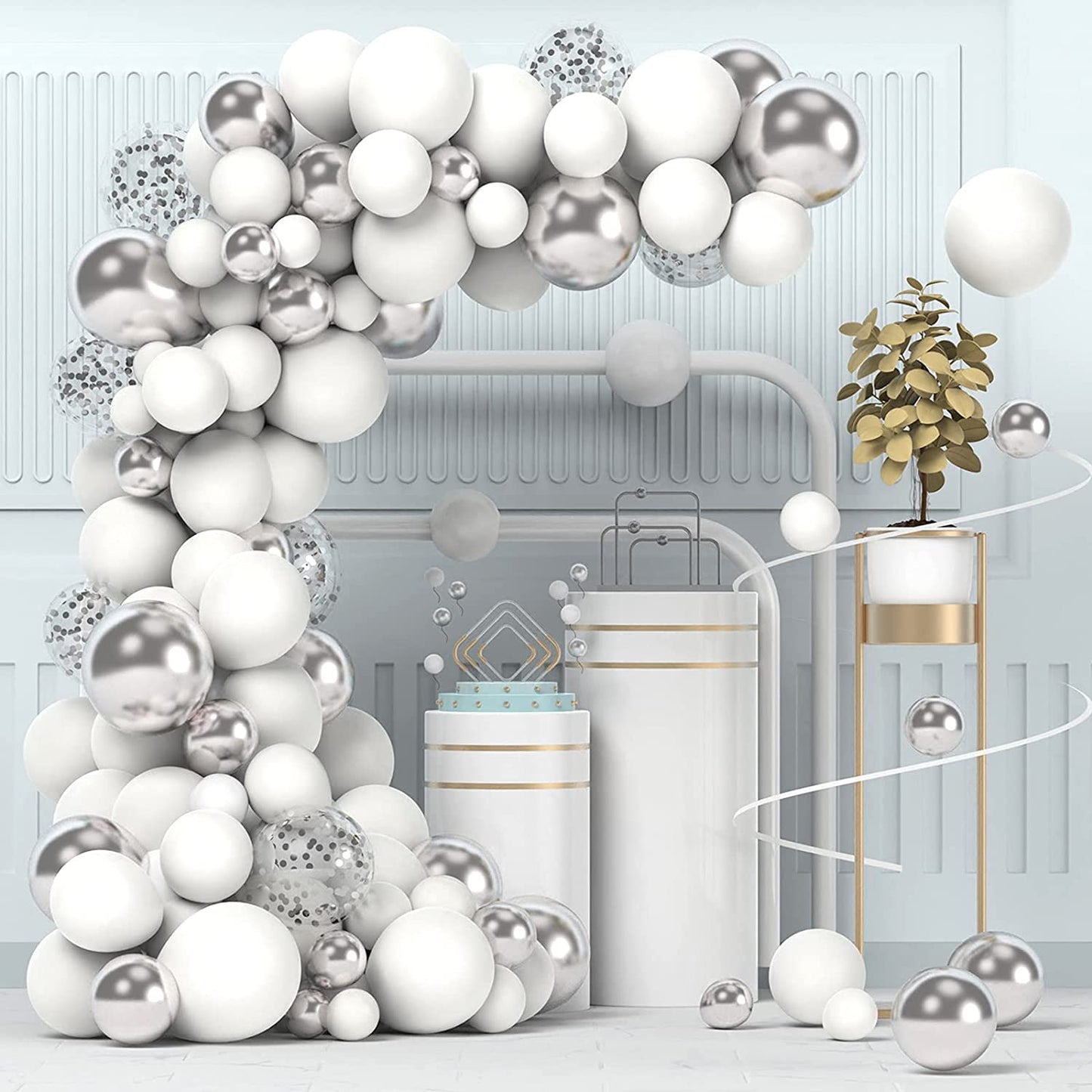 White Silver Balloon Garland Kit